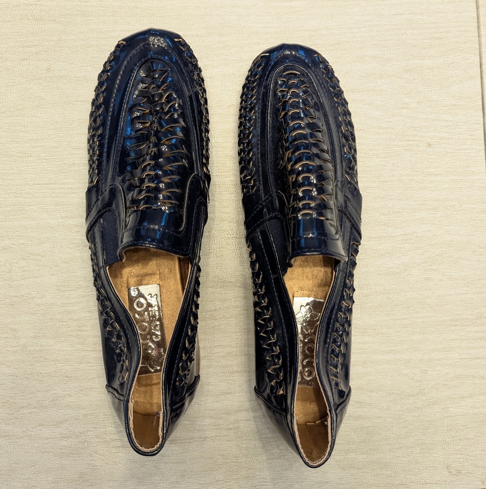Navy Blue Woven Loafers